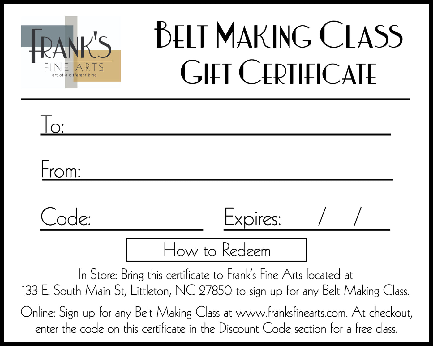 Belt Making Class Gift Certificate