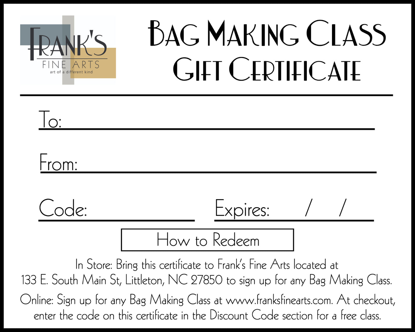 Bag Making Class Gift Certificate